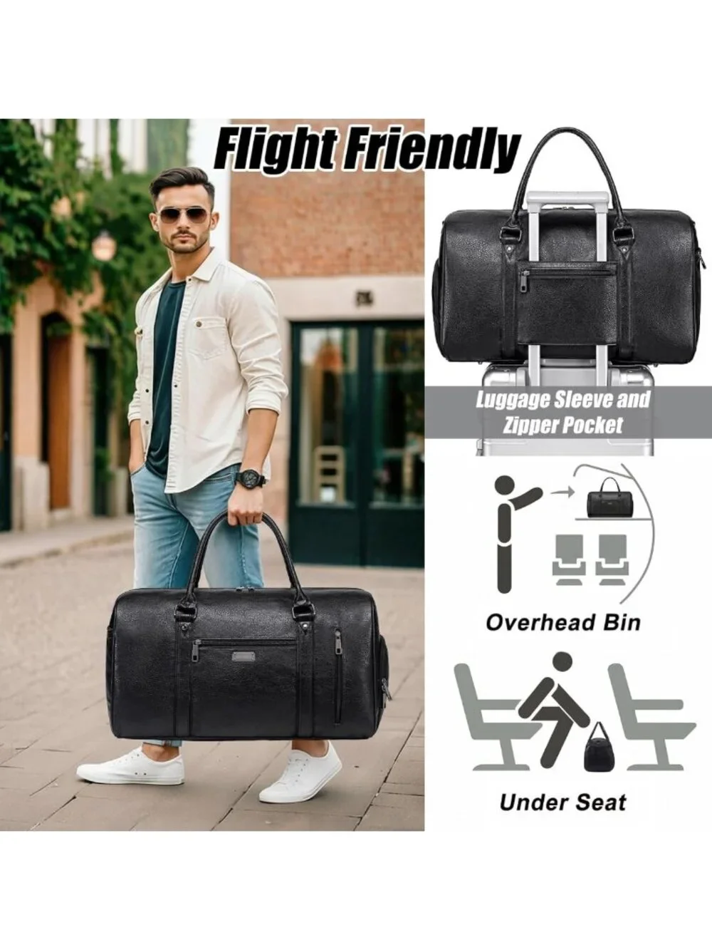 Spacious Faux Leather Travel Duffel Bag with Shoe Compartment & Toiletry Bag